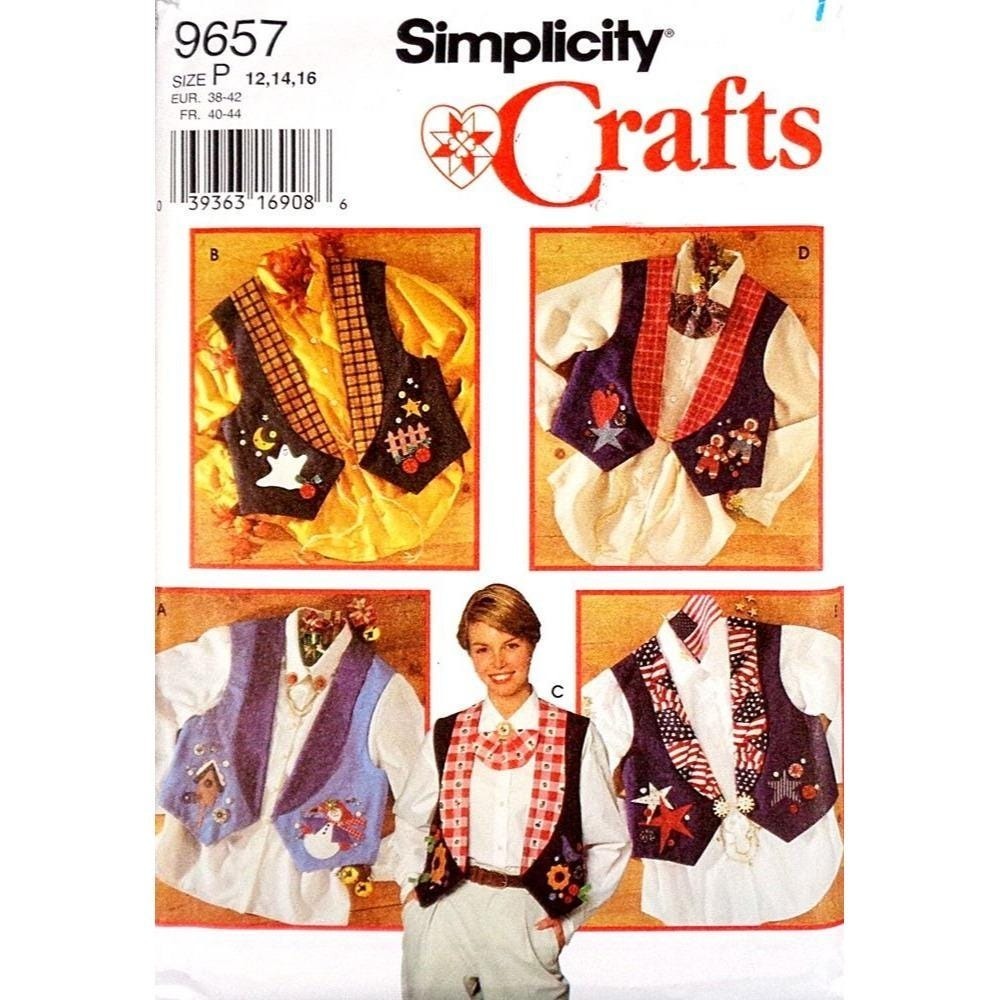 Simplicity Sewing Pattern 9657 Misses Vest with Jewelry & Applique Sizes 12-16
